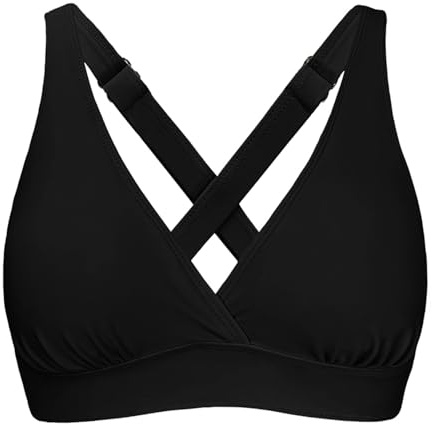 Women's Sporty Adjustable Wide Straps Bikini Top Large Bust Criss Cross Back Supportive Swimsuit Tops Only Black(Large)