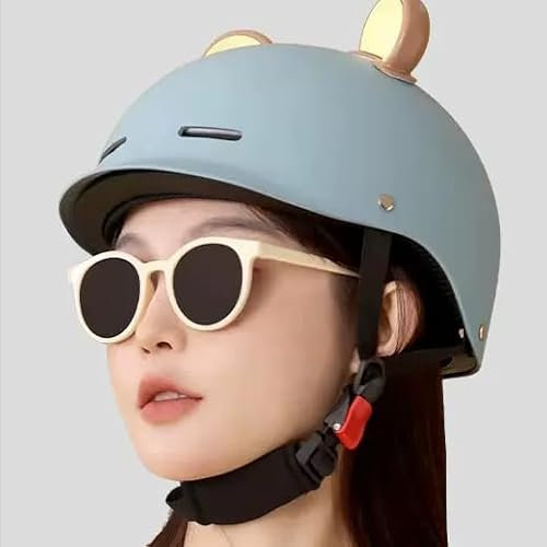 Bunt Motorrad Halbhelme, Motorrad Jethelme, Mit Ohren Offener Helme Herren Damen, Motorradhelm DOT/ECE-Zulassung, Für Cruiser Chopper Scooter ,E