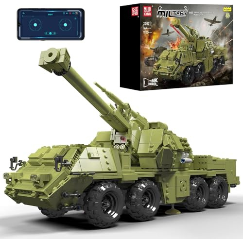Mould King 20031 MOC Technologie Kit de Blocs de Construction de Réservoir, Dana Automoteur Canon Tank Block Toy, Chaîne Blindé Véhicule de Transport Tank avec Télécommande et APP Contrôle(1923 PCS)
