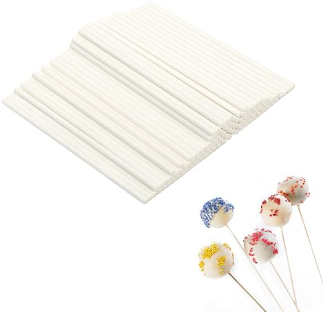 Hopton 200 unidades de tallos para cake pop, cake pop, soporte para cake pop, lápices de papel fijos, palitos para piruletas, caramelos duros, chocolate, caramelos de arco iris, tartas, 10 cm