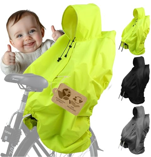 BambiniWelt Cape de pluie pour enfant – Poncho de pluie pour siège de vélo, pour siège de vélo, pour Romains, imperméable et réfléchissant, protection contre la pluie en nylon avec capuche pour casque