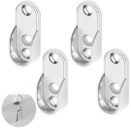 Schrankrohrlager oval Halterung für Kleiderstange Schrank | OVA | 4 Stück - Metall Kleiderstangenhalter für Ovalstange | Stahl vernickelt | Kleiderschrank - Aufhänger für Wandmontage