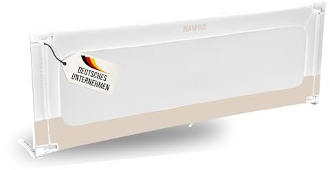 BEANBUDS® Bettgitter Rausfallschutz 180cm [1 Seite] - Bettschutzgitter Lattenrost & Boxspringbett - Baby Gitterschutz Elternbett & Kinderbett - inkl. Gurt zur Befestigung - Fallschutz Bett, Beige