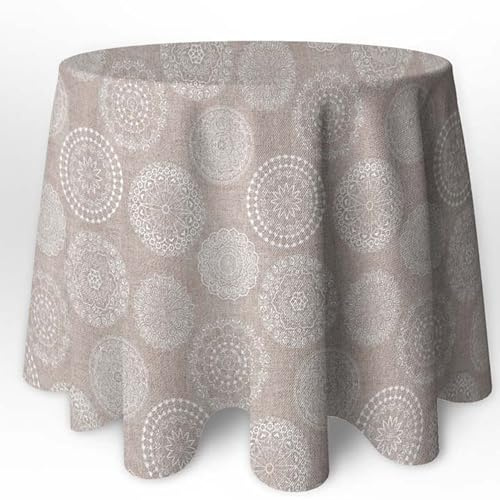 LaFábricadelasTelas - Falda o Ropa de Mesa Camilla Redonda Mandala Primavera Verano Loneta Estampada algodón, Faldón Faldilla enagüilla (Beige, 70cm Diametro)