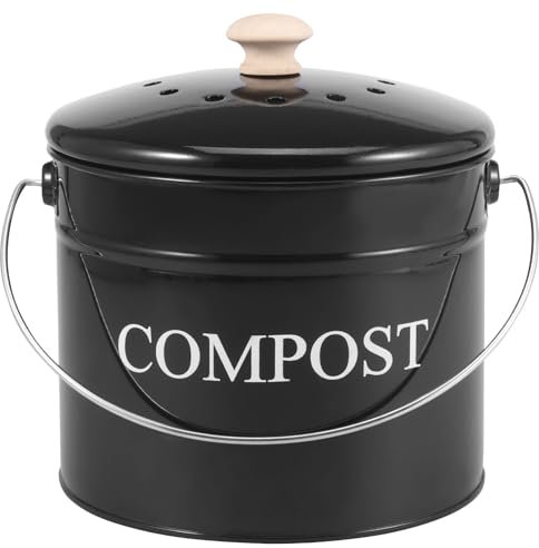 3L Kompostbehälter Küche mit Deckel und Griff 21x21x20cm Komposteimer Küche mit Kohlefilter Metall BPA-frei Geruchlos Bio Mülleimer für die Küche (Schwarz)