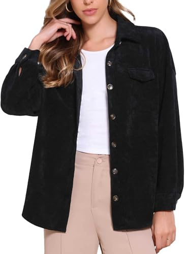 Allegra K Giacca in Velluto a Coste Donna con Bottoni Maniche Lunghe Stile Casual Nero XL
