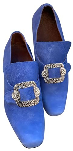 Mocassini da uomo vintage con fibbia, punta quadrata, scarpe formali, scarpe da cerimonia in stile barocco per uomo con accento decorativo in metallo, design slip-on, fodera morbida, calzature per