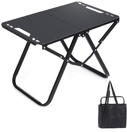 GFTIME Mesa de camping plegable 50 × 38,5 cm, mesa auxiliar plegable, mesa auxiliar portátil, mesa de picnic al aire libre para camping, barbacoa, pesca, color negro