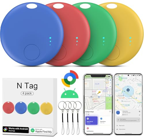 Air Tracker Android,4 Pack Smart Air Tracker Traceur,Fonctionne avec app Google et Apple Find My Localiser,Batterie Longue Durée,Traceur Localisateur D’Objets Bluetooth pour Les clés (Multicolore)