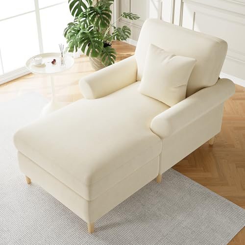 Kelodan Sillón de relax acolchado, color beige, XXL, plegable, cómodo sillón de lectura, sillón de terciopelo para salón o dormitorio