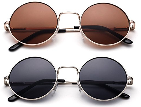 Junior 60's Vintage Round Kids Sunglasses Metal Rim Hippie Flash Lens Spring Arm