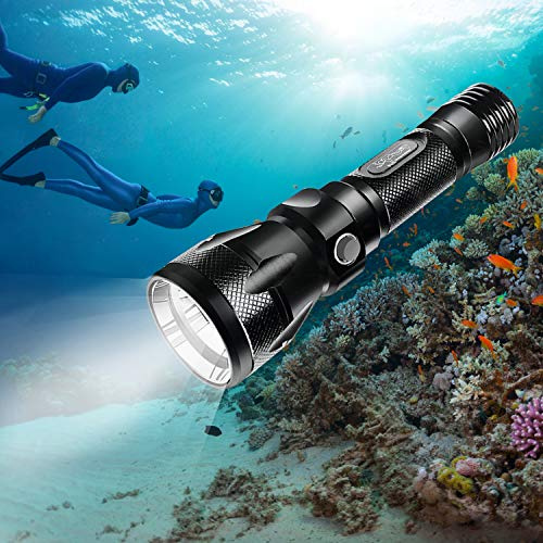 Bluefire Lampe de Plongée, 1200 Lumen Torche de Plongée XM-L2 Imperméable Camping Torche Lampe de Poche avec Dragonne pour Extérieur sous Sports (Noir) | 3 Modes,Rechargeable USB-C, Rechargeables, Étanche IPX8(150m) pour Plongée Sous-Marine, de Nuit et Snorkeling