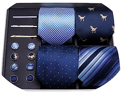 Barry.Wang Designer Mens Tie Sets Collection, Eleagnt Gift Box Tie Clips Handkerchief Cufflink Set