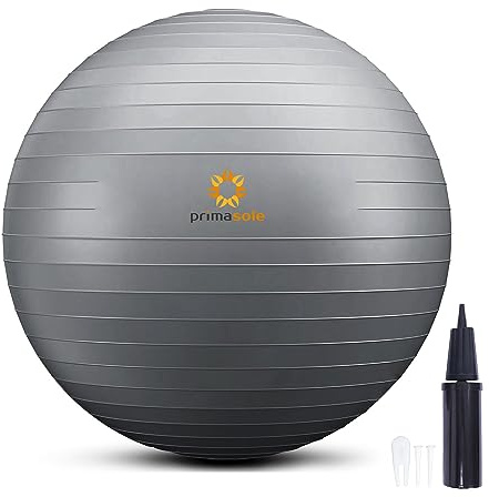 PRIMASOLE Exercise Ball for Balance Stability Fitness Workout Yoga Pilates at Home Office & Gym 65cm Silver Gray 65cm Silver Gray, 25.6 inch & 65 cm