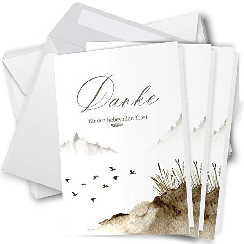 Trauer Danksagungskarten mit Umschlag | Motiv: Schilf, 10 Stück | Dankeskarten DIN A6 Set | Klappkarten-Trauerkarten Danksagung Danke sagen
