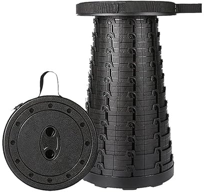Bärbar hopfällbar pall - hem fällbar campingstol, bärbar teleskopisk pall, lätt justerbar höjd och handtag - för kök, utomhus, vandring, fiske, trädgårdsresor (svart)