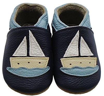 Mejale Bébé Chaussures en Cuir Garçons Ramper Fille Pantoufles Bébé Marche Mocassins Bleu Foncé,24-36 Mois,XXL