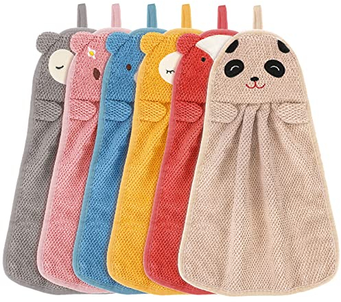 6 Stück Kinder Handtuch Tier Kinderhandtuch Set Mikrofaser Handtuchset Schnell Trocknende Waschlappen mit Aufhängeöse Baby Badetuch Duschtuch für Küche und Badezimmer Heim und Kindergarten