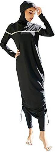 OBEEII Maillot de Bain Musulman Femme Islamique Hijab Couverture Complète 3 pièces Maillot de Bain Beachwear Burqini Burkini Noir05 XL