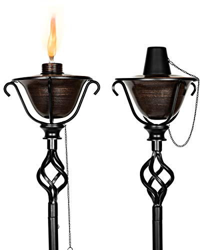 BIRDROCK HOME 2 Pack Outdoor Wide Conical Tabletop Torches - 2-in-1 In-Ground or Table Torch - Flame Light Torch - Backyard Garden Patio Lighting - Metal Lamp - Decorative Urban - Distressed