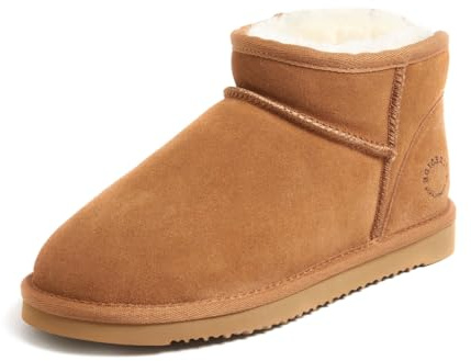 Fireside by Dearfoams Women's Riverland Shearling Fur Lined Mini Ankle Boot, Chestnut, 8