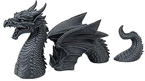 Deko-Ornament aus Kunstharz, schwarz und weiß, dreiteilig, Fliegender Drache, Gartendekoration, Kunstharz, Kunsthandwerk (schwarz)