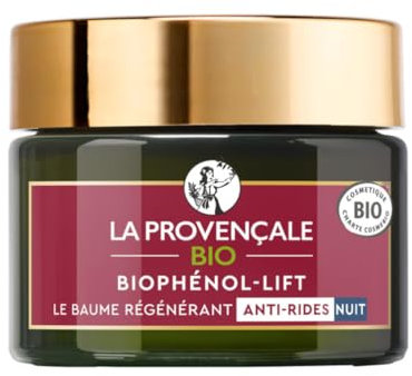 La Provençale Bio - Baume Régénérant Anti-Rides Nuit - Biophénol Lift - Enrichi en Huile d'Olive & Acide Hyaluronique - Tous Types de Peau - 50 ml