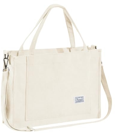 Tibroni Cord Tasche Damen Groß The Tote Bag Aesthetic Crossbody Bag mit Reißverschluss Umhänge Tasche Cord Bags for Women Shopper Damen Taschen für Uni Tasche School (16 * 4.7 * 12in)
