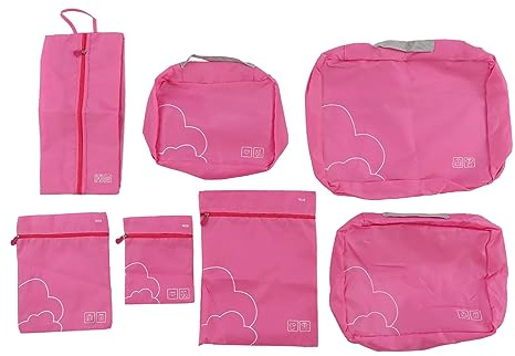 7 Set di Cubi da Imballaggio Per Viaggi, Organizer da Viaggio con Borsa Per La Biancheria, Borse Organizer Per Bagagli Per Accessori da Viaggio Essenziali da Viaggio, Cubi da Imballaggio(rosa rossa)