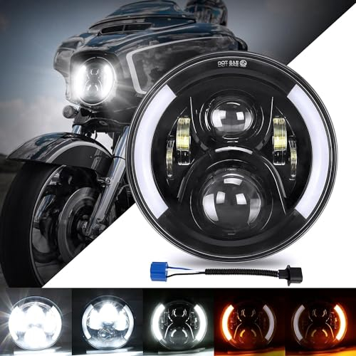 SUPAREE 7 Zoll Motorrad Scheinwerfer 7 Zoll LED Scheinwerfer Motorrad 6000K 12V mit DRL Fernlicht Abblendlicht Blinker IP67 Wasserdicht (1 Stück)