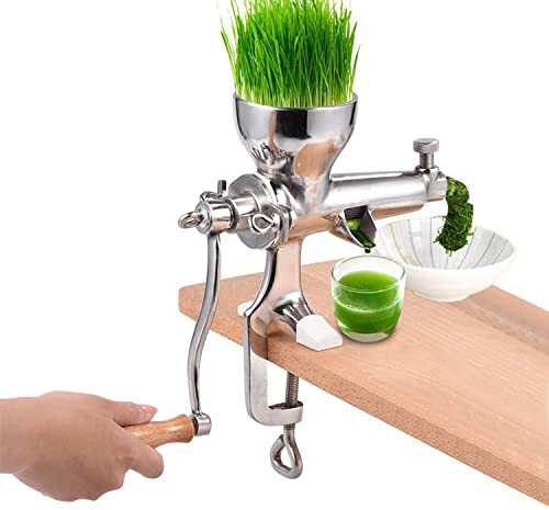 Manuell vetegräsjuicer, bordsskiva i rostfritt stål, handvev vetegräsextraktor, bärbar multifunktionell långsam juicepress för mjuka frukter grönsaker