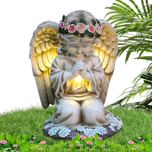 Angeli solari per cimitero, luce solare per angeli da giardino,Simpatiche luci solari da giardino in resina con angelo | Decorazioni per cimiteri, decorazioni da giardino, sculture impermeabi per la f