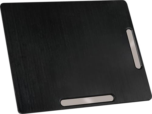 Joy&Grace Appliance Slider for Kitchen Appliances 360° Rolling Sliding Tray for Coffee Maker Countertop, Bamboo Coffee Pot Slider Rolling Tray with Universal Rollers (Black, Large 16x13)
