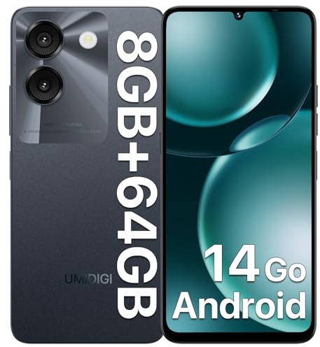 UMIDIGI G9A Mobile Phones Sim Free Unlocked, Android 14 Go Smart phone, 6.75 HD Display, 8(4+4) GB +64GB/1TB, 5000mAh, 13MP Camera Dual SIM 4G Phone, Face ID Unlocked/GPS, Black