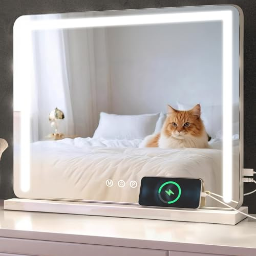 baklon Specchio Trucco con Luci, 58x43cm Hollywood Specchio Trucco con Luce LED, Specchio da Tavolo con Controllo Tattile e 3 Modalità di Illuminazione - Vanity Mirror Make Up