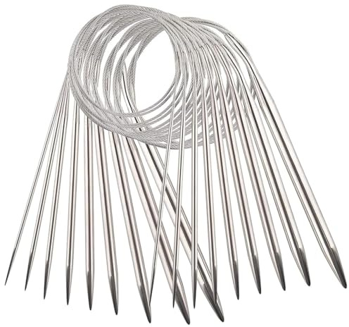 YXHZVON 9 Pièces Aiguilles à Tricoter Circulaire, Aiguilles à Tricoter en Acier Inoxydable de 60 cm Long pour Chaussettes Chapeaux Echarpes Tissage (2,5mm/3,5mm/4,5mm/5,5mm/6/mm7mm/8mm/9mm/10 mm)
