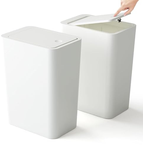 Kongming Pattumiera da bagno con pressa, 2 pezzi, sottile, per cucina, bagno, bagno, ufficio, soggiorno, camera da letto, WC (bianco)