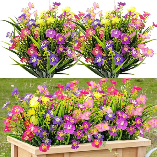 DabbOo 6 Mazzi Fiori Finti per Cimitero Fiori Artificiali da Esterno Plastica Resistente Alle Intemperie per Esterni Bouquet Resistente ai Raggi UV Adatto per Decorazioni di Matrimoni Giardini