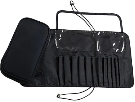 Makeuprullar | Cosmetics Roll Pocket Organizer-Afrool, bärbara rullborstar, borstat fodral för resor, resekosmetisk väska arrangör, erbjudanden, Svart, riferimento alla descrizione, Se