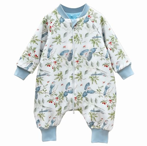 WTYbaby - Sacco nanna con piedi, 1,5 Tog, in pile caldo, a maniche lunghe, per tutto l'anno, per ragazzi e ragazze, altezza 80-90 cm, blu
