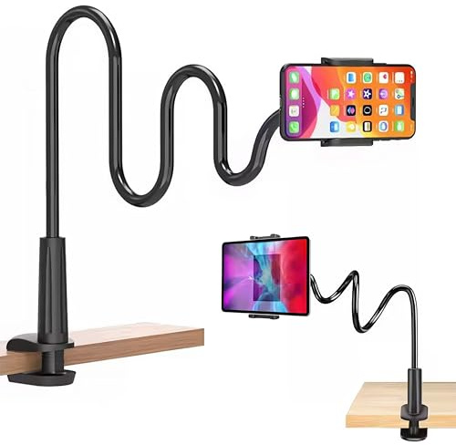 OUSDRA Soporte Móvil Cuello de Cisne 360° Flexible con Pinza para iPhone 16/15/14/13/12/11 Pro MAX, Samsung, Huawei y Smartphones - Soporte Ajustable para Mesa y Cama