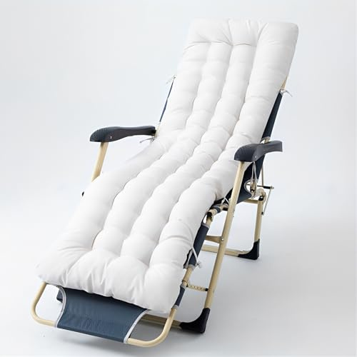 Surwin Cojín Tumbona Jardin Exterior, Resistente al Agua Cojines para Sillas de Jardin, Colchóneta para Tumbonas Sillas y Hamacas, Mecedora Exterior, Terraza Balcón Playa (Blanco,170x50x10cm)