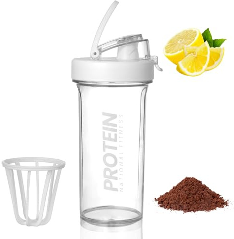 Fefod Protein Shaker, 500ml Botella Mezcladora de Batidos de Proteínas, Taza para Batidos de Proteínas para Fitness, Proteína Shaker a Prueba de Fugas con Escala, Blanco