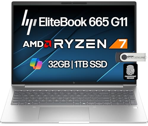 HP EliteBook 665 G11 Business Laptop 16 FHD+ Display, AMD Ryzen 7 7735U (Beats Ultra 7 255U), 32GB DDR5 RAM, 1TB SSD PCIe, Backlit Keyboard, Fingerprint, Wi-Fi 6E + BT, RJ-45, HD Webcam, Win 11 Pro