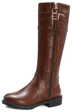 Genérico Botas de Montar Mujer con Tacón Plano y Punta Redonda, Caña Alta con Cremallera Lateral y Diseño Ecuestre para Confort Diario,Marrón,36 EU