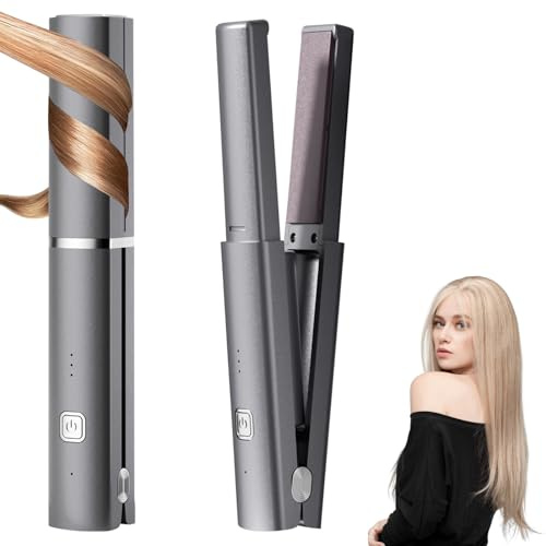 HyAdierTech 2 in 1 Raddrizzatore Senza Fili e Ricciolo per Capelli, Ricaricabile Piastra Lisciante Portatile con 3 Temperature e 2600 mAh, Mini Raddrizzatore da Viaggio per Tutti Tipi di Capelli