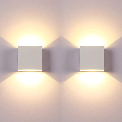Lhome 2 piezas 6W LED Wall Wash Lights Up Down Lámpara de pared interior Modern Uplighter de aluminio Downlighter Aplique de pared Accesorios de iluminación para dormitorio Baño Cocina, Blanco cálido