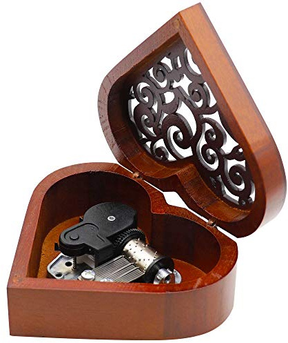 HOLLY TRIP Vintage Music Box, Heart Shape Wooden Mechanism Wind Up Musical Box Gift for Christmas/Birthday/Valentine's Day, Melody You are My Sunshine