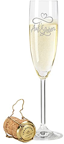 Copa de champán Leonardo con grabado Auf's Leben – Vaso de humor – Regalo divertido y original – adecuado para champán y champán