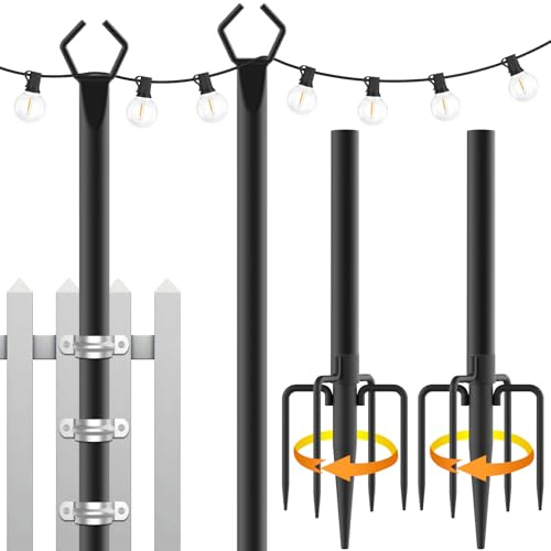 Mutovlin 2 Pack String Light Poles,10 Ft Light Poles for Outside String Lights,Outdoor Lights Pole with Fork,Metal Poles Stand for Patio Deck Backyard (10FT 2 Pack)